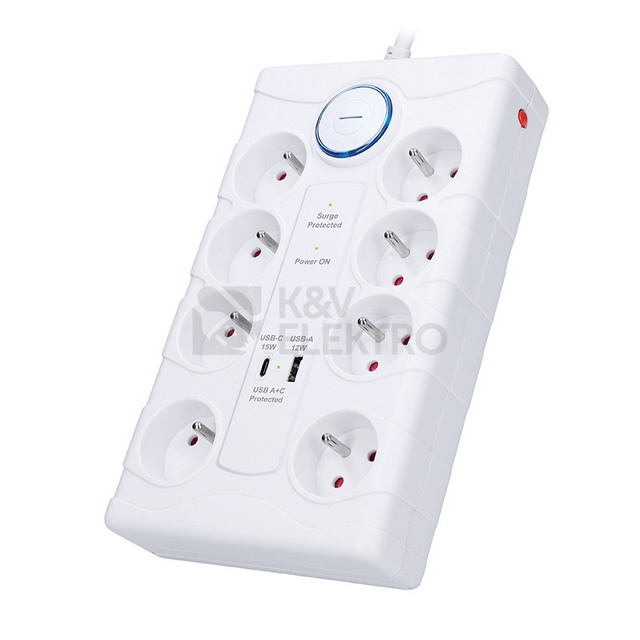 Obrázek produktu Přepěťová ochrana 8z USB A+C 2m bílá Solight PO80 5