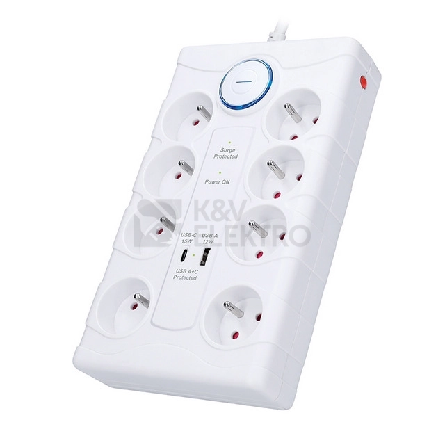 Obrázek produktu Přepěťová ochrana 8z USB A+C 2m bílá Solight PO80 5