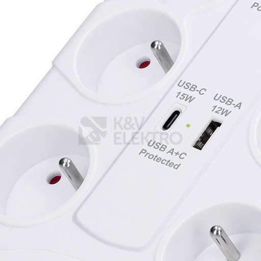 Obrázek produktu Přepěťová ochrana 8z USB A+C 2m bílá Solight PO80 6