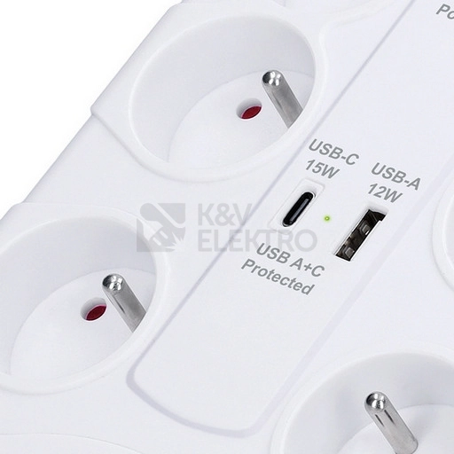 Obrázek produktu Přepěťová ochrana 8z USB A+C 2m bílá Solight PO80 6