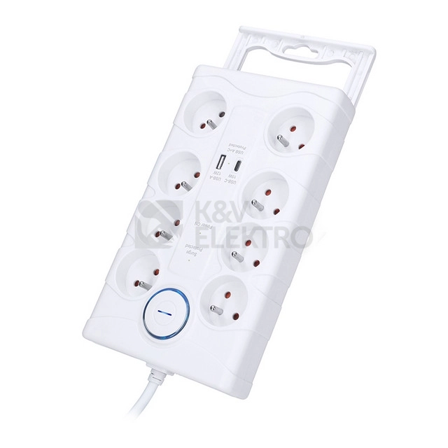 Obrázek produktu Přepěťová ochrana 8z USB A+C 2m bílá Solight PO80 7