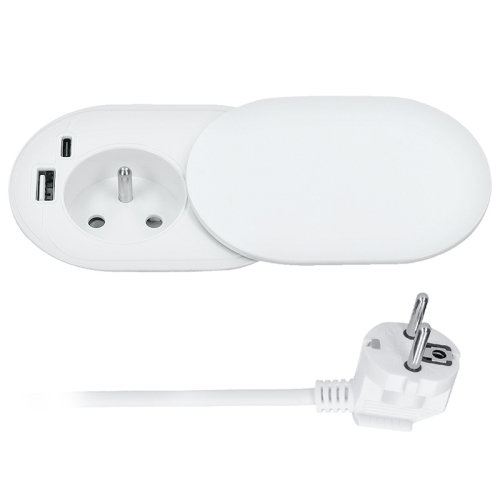 1z + USB A+C 20W PD vestavná zásuvka s posuvným víčkem 2m matná bílá Solight PP124CW-PD20