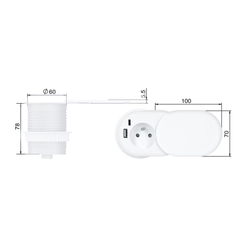 1z + USB A+C 20W PD vestavná zásuvka s posuvným víčkem 2m matná bílá Solight PP124CW-PD20 (obrázek 9)