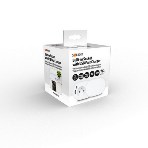 1z + USB A+C 20W PD vestavná zásuvka s posuvným víčkem 2m matná bílá Solight PP124CW-PD20