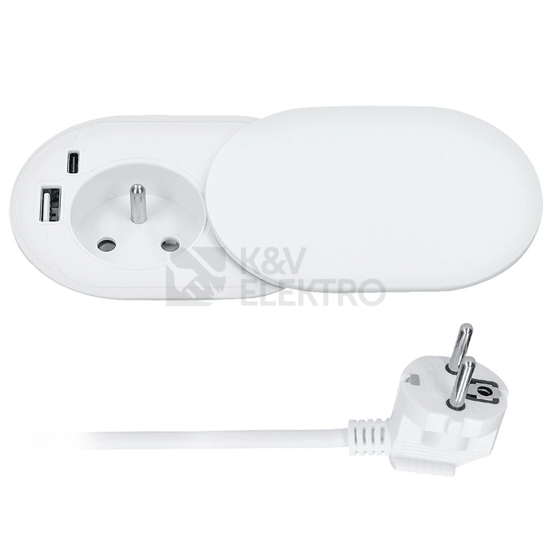 Obrázek produktu 1z + USB A+C 20W PD vestavná zásuvka s posuvným víčkem 2m matná bílá Solight PP124CW-PD20 0