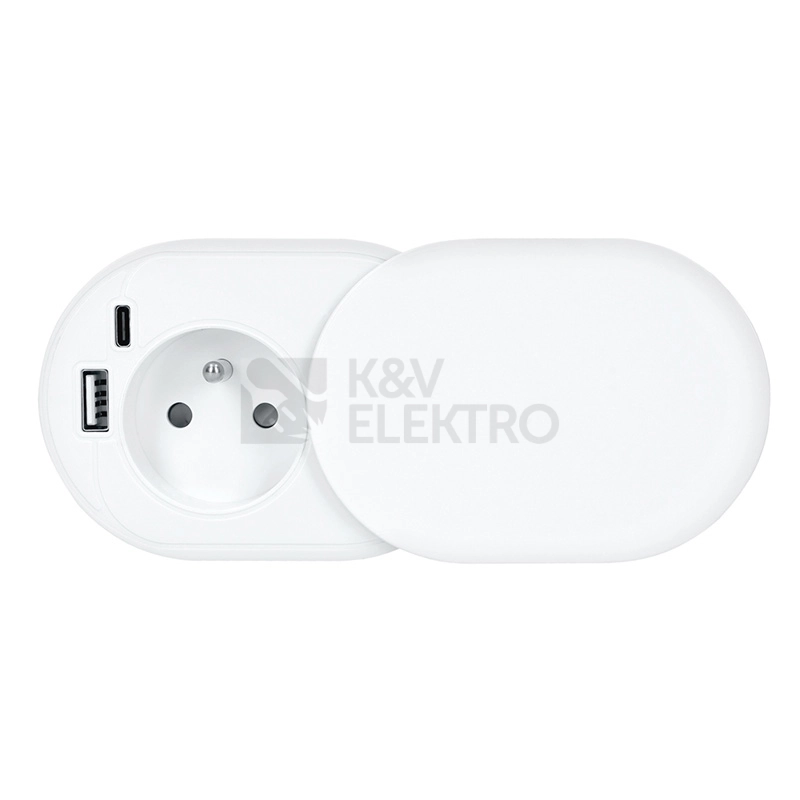 Obrázek produktu 1z + USB A+C 20W PD vestavná zásuvka s posuvným víčkem 2m matná bílá Solight PP124CW-PD20 2