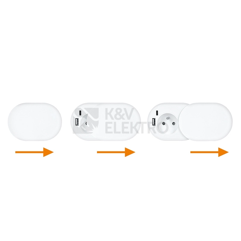 Obrázek produktu 1z + USB A+C 20W PD vestavná zásuvka s posuvným víčkem 2m matná bílá Solight PP124CW-PD20 3