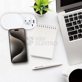 Obrázek produktu 1z + USB A+C 20W PD vestavná zásuvka s posuvným víčkem 2m matná bílá Solight PP124CW-PD20 6