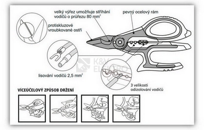 Obrázek produktu Nůžky multifunkční měď/hliník 3,5mm2 měkký kabel 80mm2 L=170mm NK 000 602 2