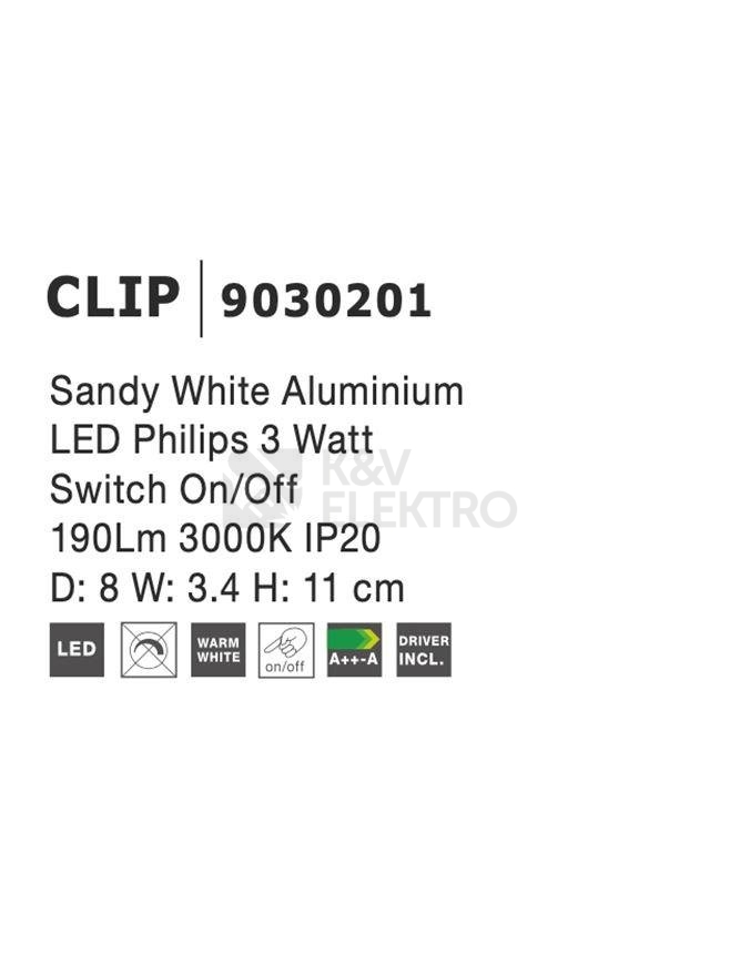 Obrázek produktu Nástěnné LED svítidlo NOVA LUCE CLIP 3W 3000K bílé s vypínačem 9030201 10