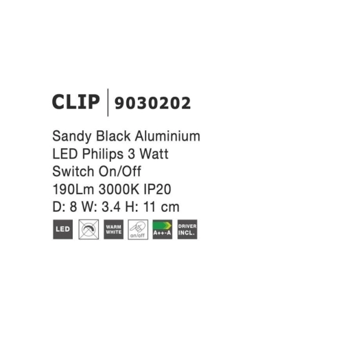 Nástěnné LED svítidlo NOVA LUCE CLIP 3W 3000K černé s vypínačem 9030202 (obrázek 6)