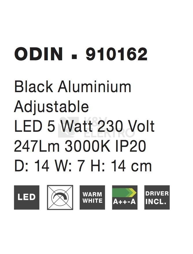 Obrázek produktu Nástěnné LED svítidlo NOVA LUCE ODIN 5W 3000K černé 910162 5