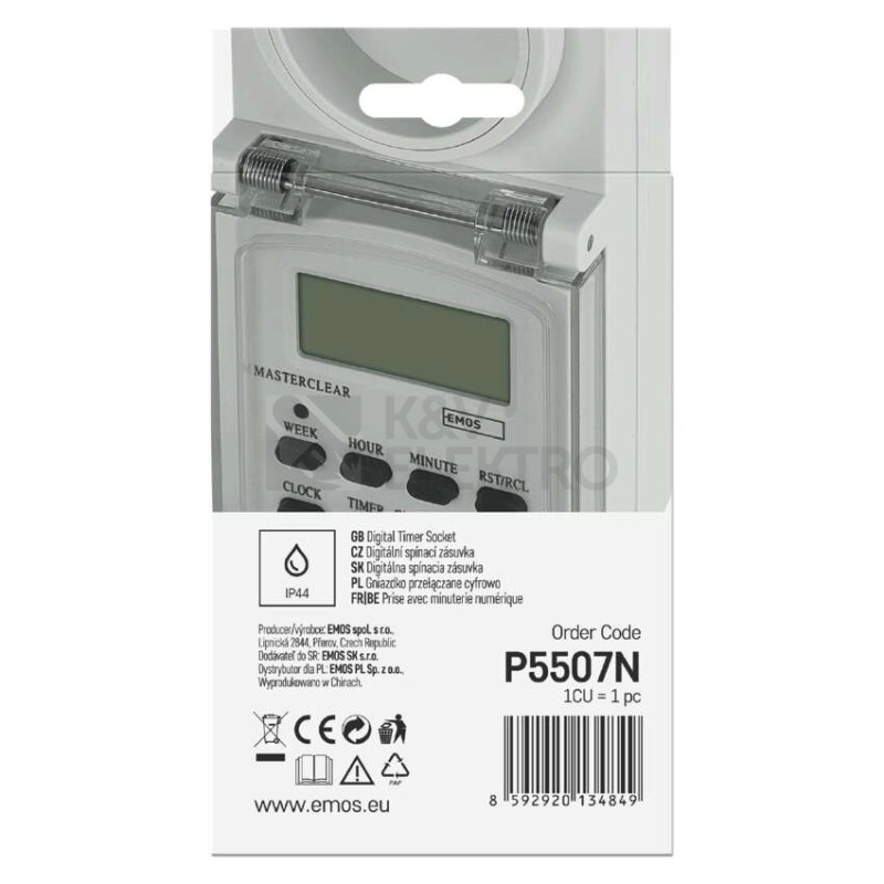Obrázek produktu Digitální spínací zásuvka Emos TFE-5 P5507N IP44 3