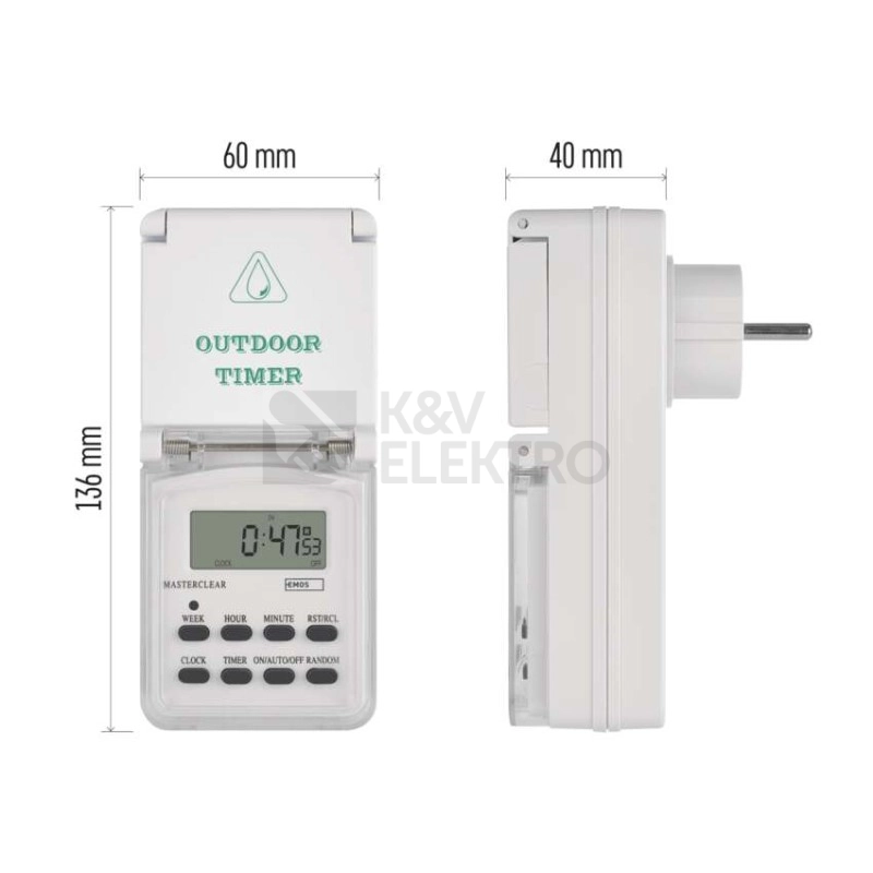 Obrázek produktu Digitální spínací zásuvka Emos TFE-5 P5507N IP44 8