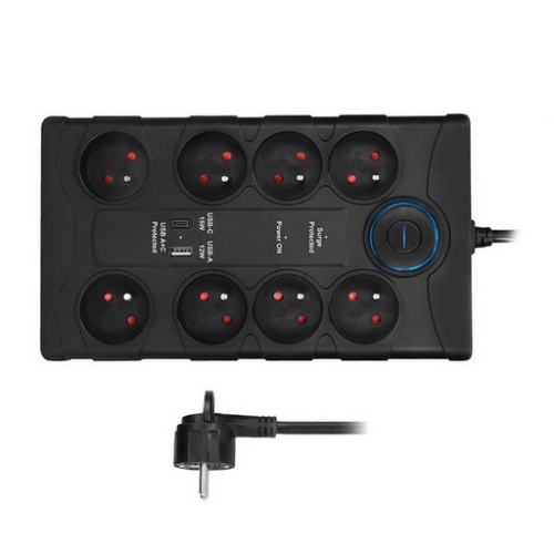 Přepěťová ochrana 8 zásuvek USB A+C 2m černá Solight PO80B