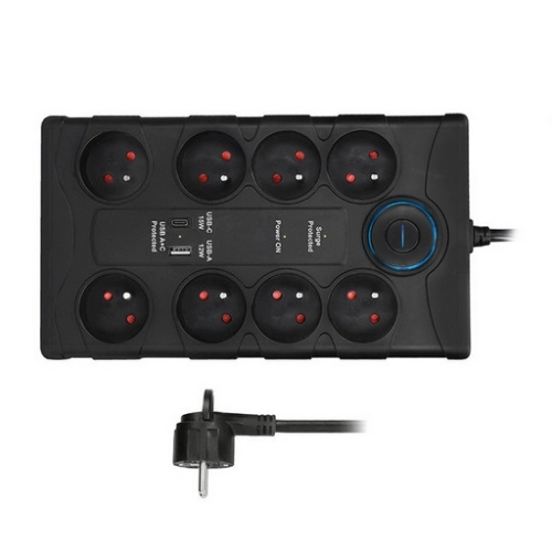 Přepěťová ochrana 8 zásuvek USB A+C 2m černá Solight PO80B