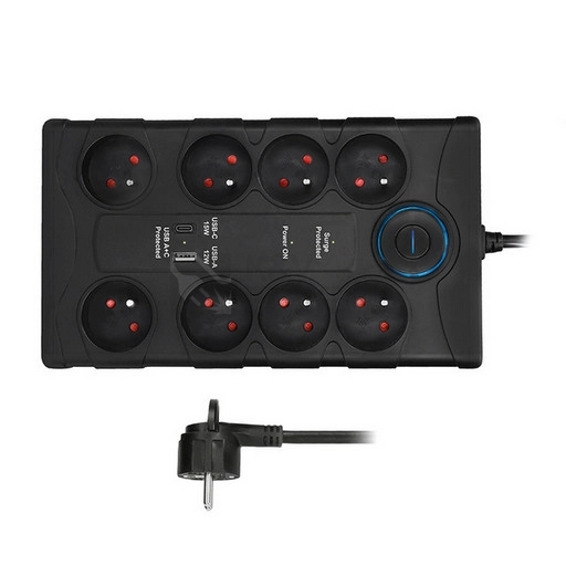 Obrázek produktu Přepěťová ochrana 8 zásuvek USB A+C 2m černá Solight PO80B 0