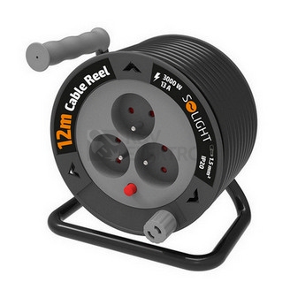 Obrázek produktu Prodlužovací přívod na bubnu 12m 3 zásuvky černý kabel 3x 1,5mm2 Solight PB24 0