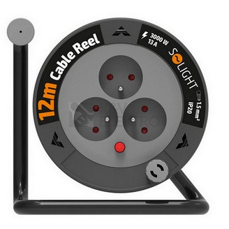 Obrázek produktu Prodlužovací přívod na bubnu 12m 3 zásuvky černý kabel 3x 1,5mm2 Solight PB24 1