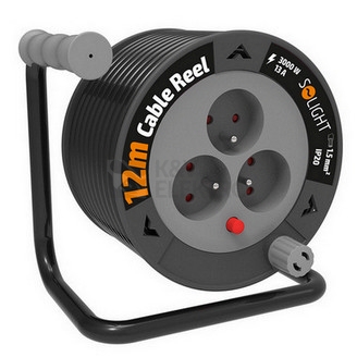 Obrázek produktu Prodlužovací přívod na bubnu 12m 3 zásuvky černý kabel 3x 1,5mm2 Solight PB24 2