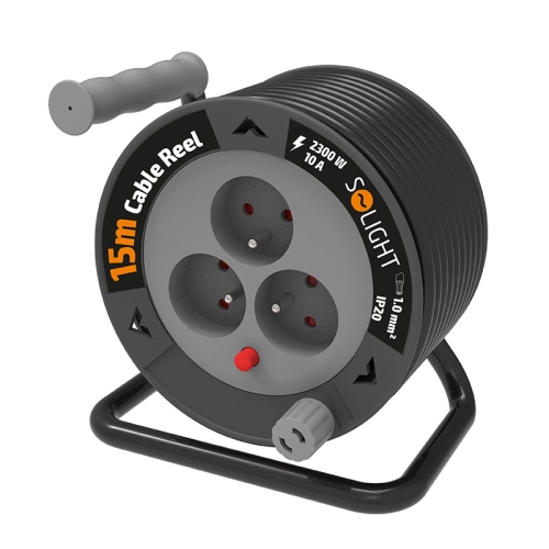 Prodlužovací přívod na bubnu 15m 3 zásuvky černý kabel 3x 1,0mm2 Solight PB24B