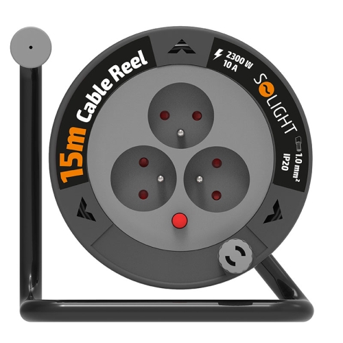 Prodlužovací přívod na bubnu 15m 3 zásuvky černý kabel 3x 1,0mm2 Solight PB24B