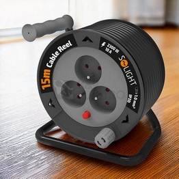 Obrázek produktu Prodlužovací přívod na bubnu 15m 3 zásuvky černý kabel 3x 1,0mm2 Solight PB24B 3