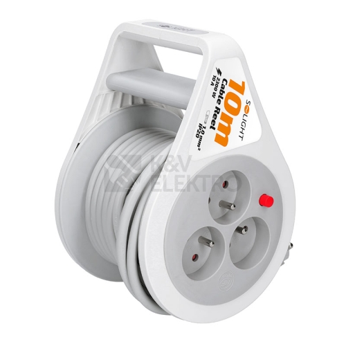 Prodlužovací přívod na bubnu 10m 3 zásuvky šedý kabel 3x 1,0mm2 Solight PB25B