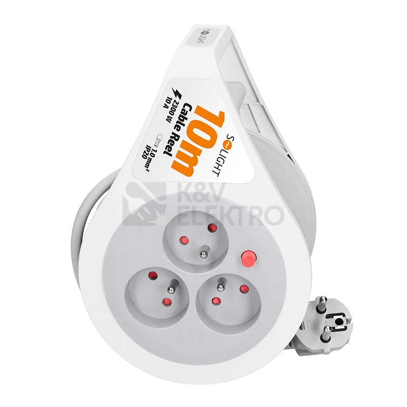 Obrázek produktu Prodlužovací přívod na bubnu 10m 3 zásuvky šedý kabel 3x 1,0mm2 Solight PB25B 1