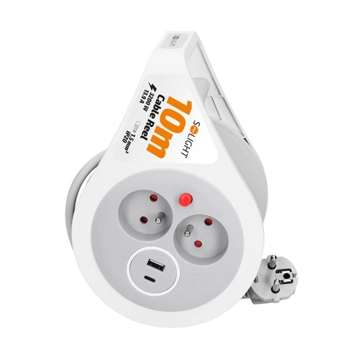 Prodlužovací přívod na bubnu 10m USB A+C 2 zásuvky šedý kabel 3x 1,0mm2 Solight PB25C (obrázek 2)