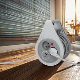 Obrázek produktu Prodlužovací přívod na bubnu 10m USB A+C 2 zásuvky šedý kabel 3x 1,0mm2 Solight PB25C 5