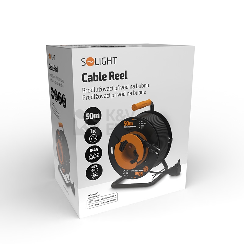 Obrázek produktu 1z prodlužovací přívod - na bubnu venkovní 50m gumový kabel 3x 1,5mm2 IP44 Solight PB31 3