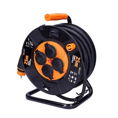 Obrázek produktu Prodlužovací přívod - na bubnu 4 zásuvky 25m kabel guma-neopren 3x 2,5mm2 IP44 Solight PB41 4