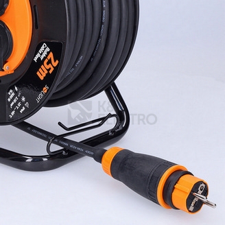Obrázek produktu Prodlužovací přívod - na bubnu 4 zásuvky 25m kabel guma-neopren 3x 2,5mm2 IP44 Solight PB41 7