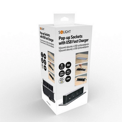 3z + USB A+C 20W PD výsuvný blok zásuvek 2m nerez ocel Solight PP126C-PD20 (obrázek 10)