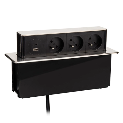 3z + USB A+C 20W PD výsuvný blok zásuvek 2m nerez ocel Solight PP126C-PD20 (obrázek 4)