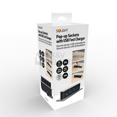 Obrázek produktu 3z + USB A+C 20W PD výsuvný blok zásuvek 2m nerez ocel Solight PP126C-PD20 2