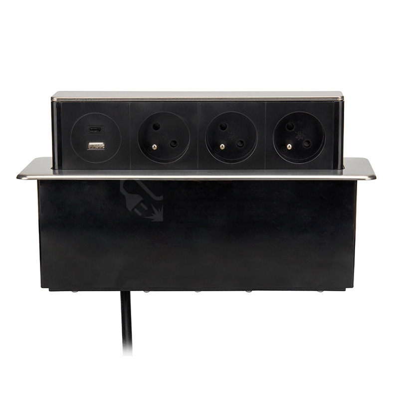 Obrázek produktu 3z + USB A+C 20W PD výsuvný blok zásuvek 2m nerez ocel Solight PP126C-PD20 3