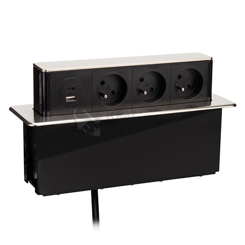 Obrázek produktu 3z + USB A+C 20W PD výsuvný blok zásuvek 2m nerez ocel Solight PP126C-PD20 4