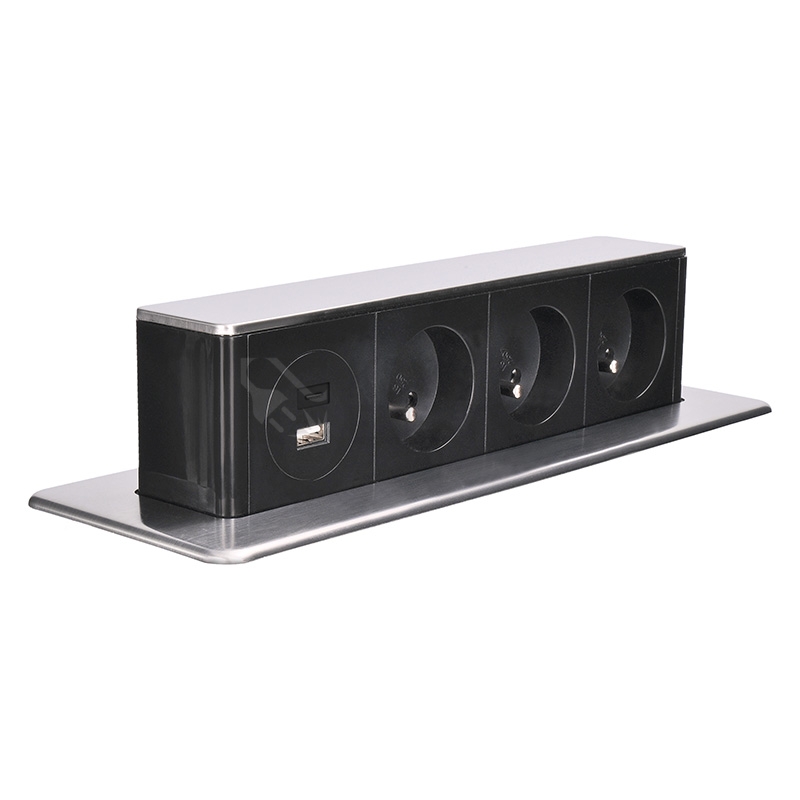 Obrázek produktu 3z + USB A+C 20W PD výsuvný blok zásuvek 2m nerez ocel Solight PP126C-PD20 9