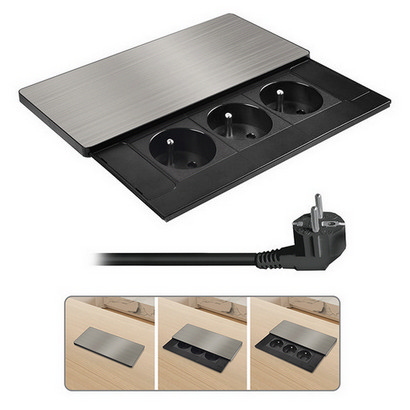 Vestavný blok zásuvek s posuvným krytem 3 zásuvky 2m stříbrný Solight PP128