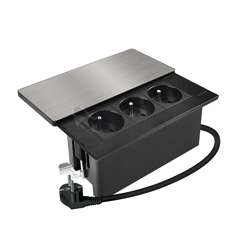 Obrázek produktu Vestavný blok zásuvek s posuvným krytem 3 zásuvky 2m stříbrný Solight PP128 5