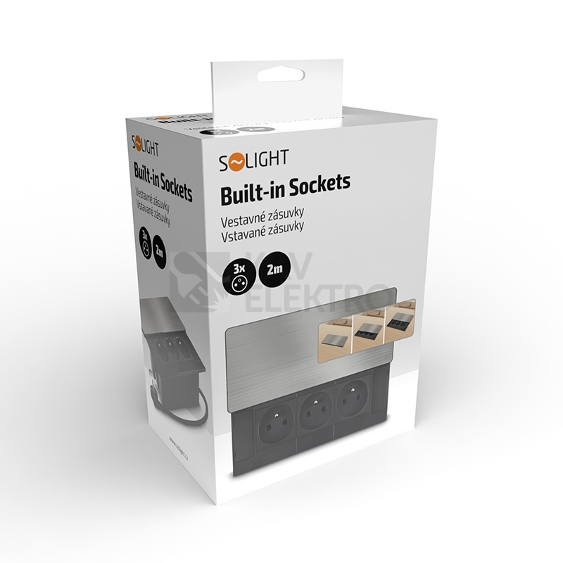 Obrázek produktu Vestavný blok zásuvek s posuvným krytem 3 zásuvky 2m stříbrný Solight PP128 6