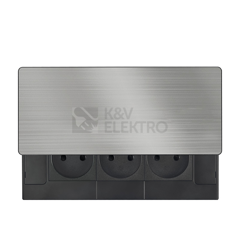 Obrázek produktu Vestavný blok zásuvek s posuvným krytem 3 zásuvky 2m stříbrný Solight PP128 8