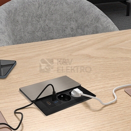 Obrázek produktu Vestavný blok zásuvek s posuvným krytem 2 zásuvky HDMI USB A+C 20W PD 2m stříbrný Solight PP128C-PD20-HDMI 1