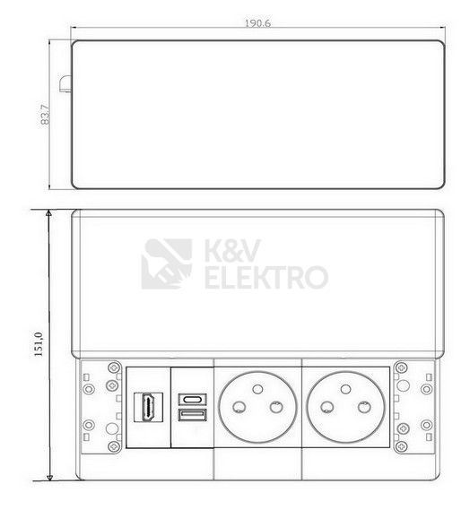Obrázek produktu Vestavný blok zásuvek s posuvným krytem 2 zásuvky HDMI USB A+C 20W PD 2m stříbrný Solight PP128C-PD20-HDMI 3
