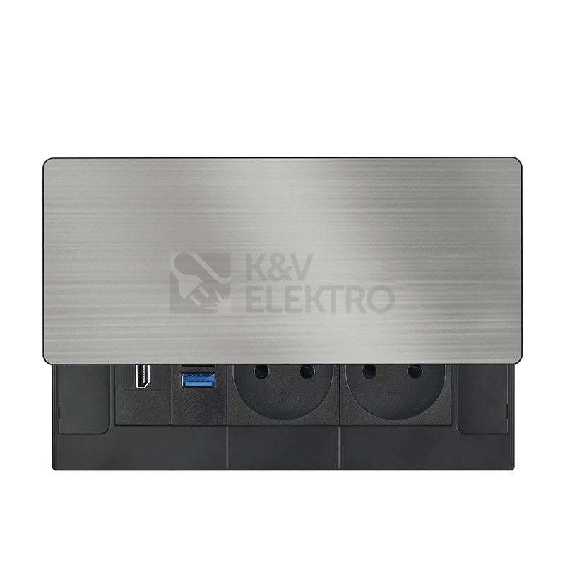 Obrázek produktu Vestavný blok zásuvek s posuvným krytem 2 zásuvky HDMI USB A+C 20W PD 2m stříbrný Solight PP128C-PD20-HDMI 7