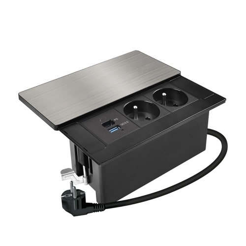 Vestavný blok zásuvek s posuvným krytem 2 zásuvky USB A+C 65W PD 2m stříbrný Solight PP128C-PD65 (obrázek 8)