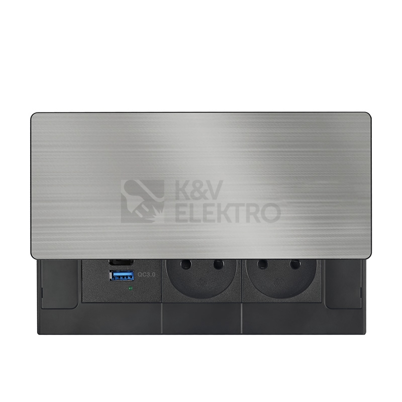 Obrázek produktu Vestavný blok zásuvek s posuvným krytem 2 zásuvky USB A+C 65W PD 2m stříbrný Solight PP128C-PD65 7