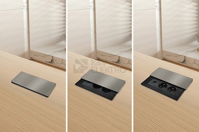 Obrázek produktu Vestavný blok zásuvek s posuvným krytem 2 zásuvky USB A+C 65W PD 2m stříbrný Solight PP128C-PD65 9